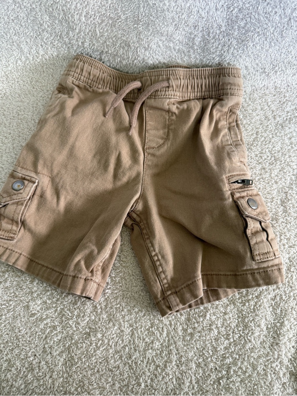 Wonder Nation Boys Cargo Shorts XS 4-5 Khaki Tan Stretch Drawstring Pockets